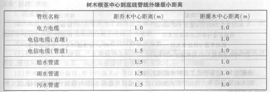 樹木根莖中心到底線管線外緣最小距離