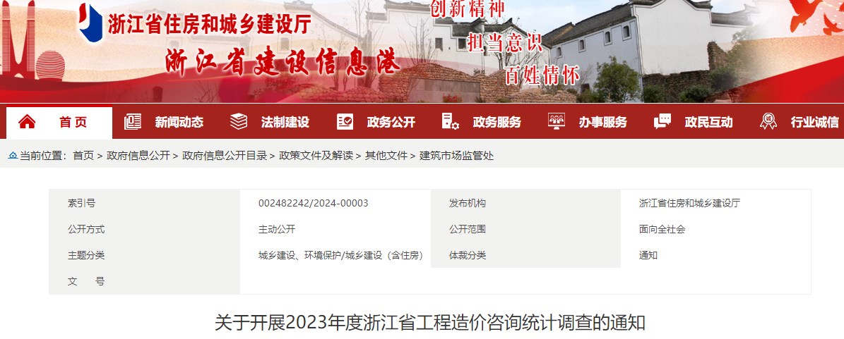關(guān)于開展2023年度浙江省工程造價咨詢統(tǒng)計(jì)調(diào)查的通知